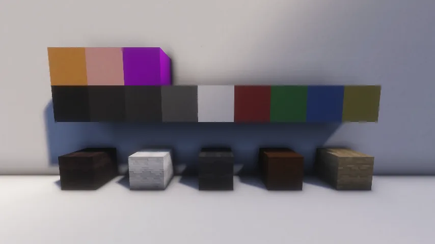 Let me show you our palette of smooth teracotta and plank blocks. Each with their own unique, carefully designed pattern. Those wood textures were hand-made to provide you with the highest quality. And the terracotta - You won't find any other block with that specific color.