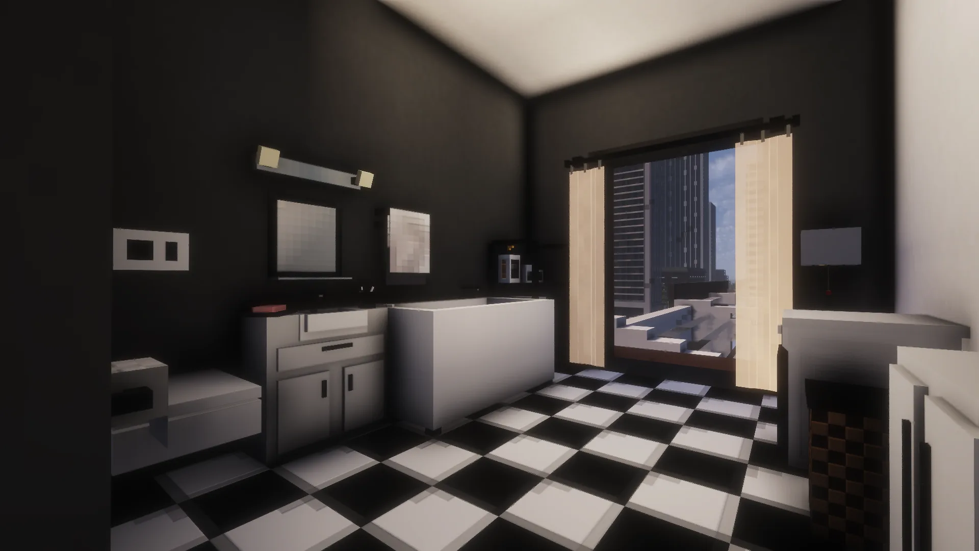 Very basic bathroom setup featuring all the necessary things you would need in that room.