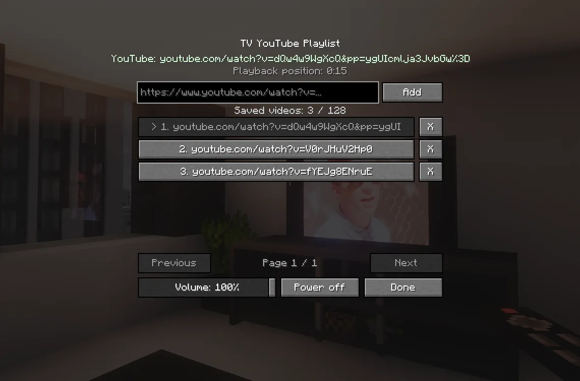 Menu of a TV with added some youtube videos